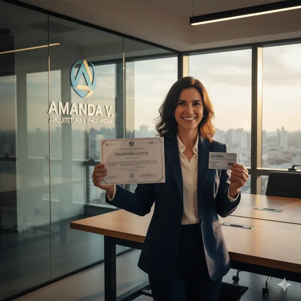 Depoimento de Amanda V., que obteve o CREA com o diploma de Engenharia Civil.
